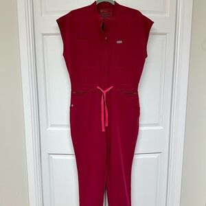 FIGS Deep Cranberry Rafaela Cargo – Petite ScrubJumpsuit™ – Limited Color